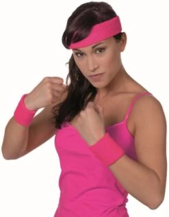 Jaren '80 Hoofdband Met Zweetbandjes Roze