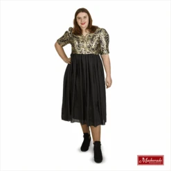 Lange Gouden Jurk Met Bloemenprint