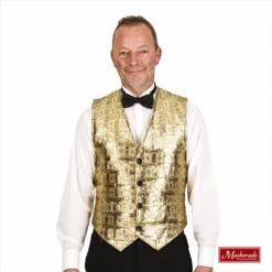 Goud Glittergilet Bij Smokingbroek, Smokingoverhemd En Glitterstrikje