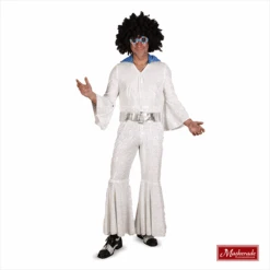 Witte Catsuit Met Blauwe Revers En Wijde Pijpen