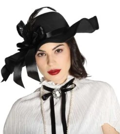 Edele 20s Dameshoed Met Rand Zwart