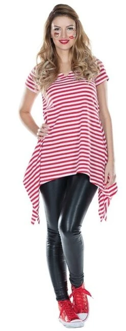 Geringde Dames Tuniek Fijn Rood