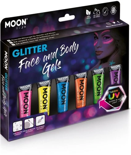 Glitter Face En Body Gels Neon UV Voordeelset 3 Glitter Face En Body Gels Neon UV Voordeelset